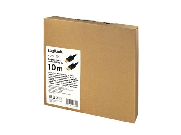 LogiLink CDV0100, 10 m, DisplayPort, DisplayPort, Hankjønn, Hankjønn, 7680 x 4320 piksler