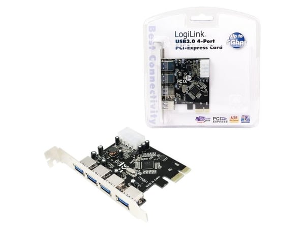 LogiLink PC0057, PCIe, USB 3.2 Gen 1 (3.1 Gen 1), Täysi korkeus, 4x USB 3.0 A FM, musta, PC