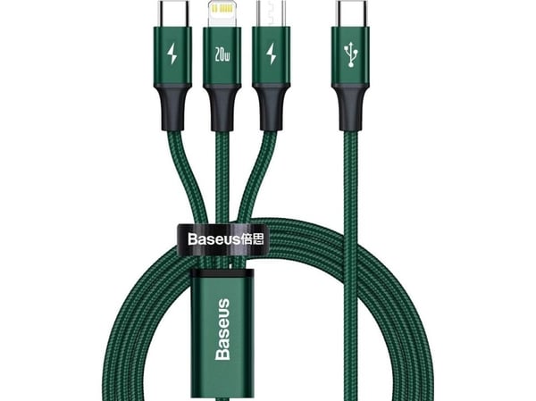 USB-kaapeli Baseus USB-C - USB-C + microUSB + Lightning 1,5 m vihreä (1573-74475_20220301153445)