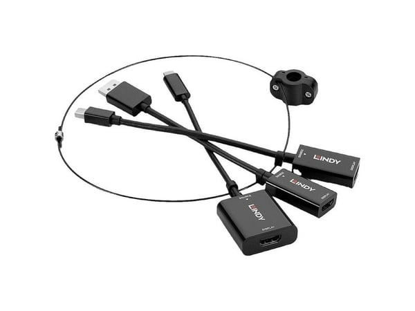 Lindy 38304, HDMI-tyyppi A (vakio), DisplayPort + Mini DisplayPort + USB Type-C, Naaras, Uros, Suora, Suora