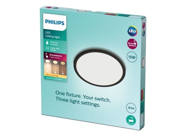 Philips Superslim CL550 - Vegg/taklampe - LED - 15 W - 2700 K - rund - svart