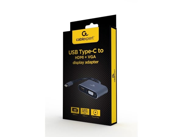 Cablexpert - Video adapter - USB-C hann til HD-15 (VGA), HDMI hunn - 15 cm - romgrå - 4K30 Hz (3840 x 2160) støtte (HDMI), 1080p-støtte 60 Hz (VGA)