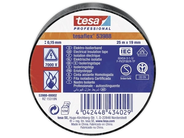 TESA Professional, 1 stykker, Svart, PVC, 7000 V, 25 m, 19 mm