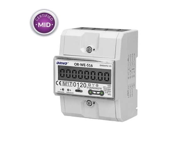ORNO OR-WE-516, Elektronisk, Plug-in, Strømudgang, kWt, LCD, Zgodnosc z MID (2014/32/EU)