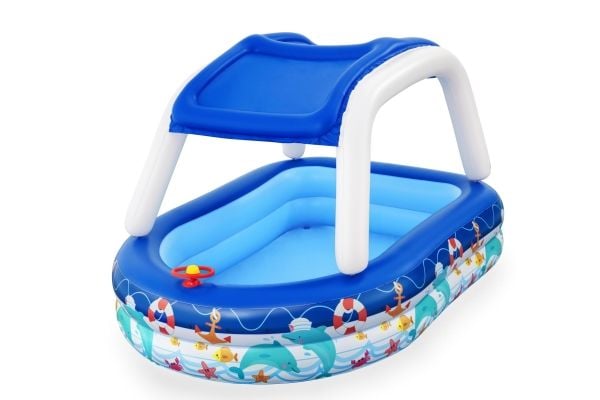 Bestway 54370, Uppblåsbar pool, 282 l, Oval, 3 År, PVC, Blå, Vit