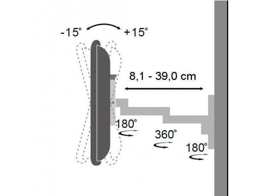 Techly ICA-LCD 104, 33 cm (13"), 76,2 cm (30"), 75 x 75 mm, 100 x 100 mm, -15 - 15°, Sølv