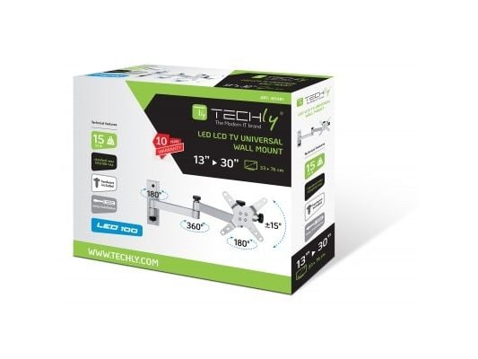 Techly ICA-LCD 104, 33 cm (13"), 76,2 cm (30"), 75 x 75 mm, 100 x 100 mm, -15 - 15°, Sølv