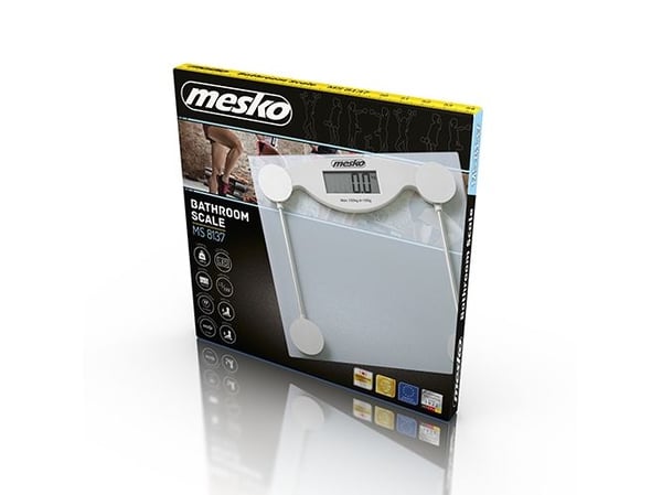 Mesko Home MS 8137, Elektronisk personvekt, 150 kg, 100 g, Gjennomsiktig, Hvit, kg, Rektangel
