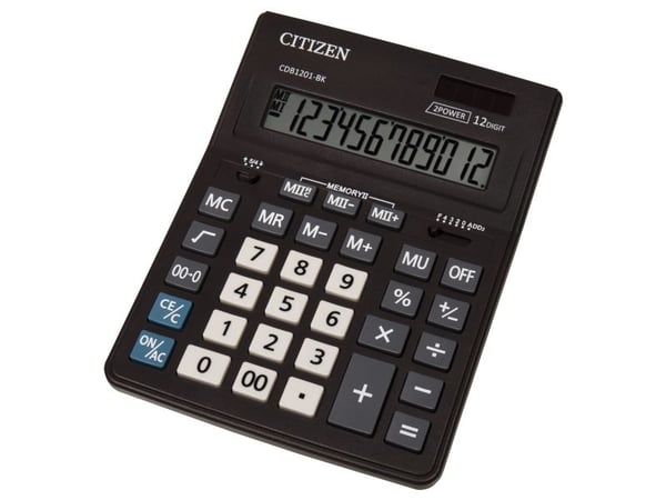 Citizen CDB1201-BK, Lomme, Grunnleggende, 12 sifre, 1 linjer, Batteri/Solcelle, Sort