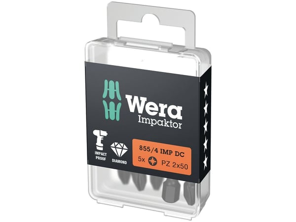 Wera 855/4 IMP DC PZ DIY, 5 styck, Pozidriv, PZ 2, 50 mm, 50 mm, 17 mm