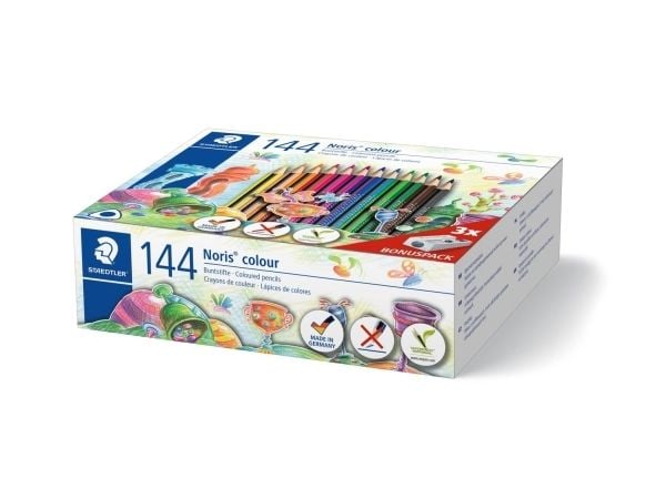 Farveblyanter Staedtler Noris® colour 187 - klassesæt med 144 stk. inkl. blyantspidsere