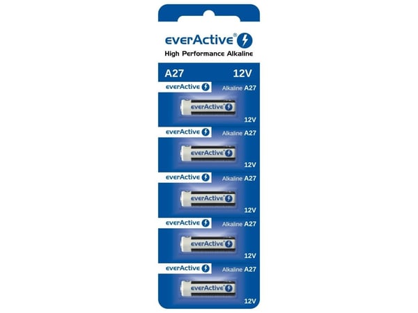 Everactive 27A5BL, Oppladbart batteri, Alkalinsk, 12 V, 5 stykker, Cd (kadmium), Hg (kvikksølv), Pb (bly), Blå, Hvit
