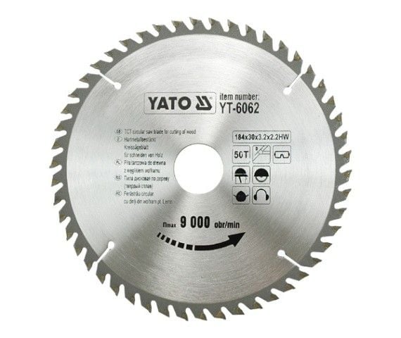 Yato YT-6062, Plast, Tre, 18,4 cm, 3 cm, Tungsten Carbide Tipped (TCT), 2,2 mm, 9000 RPM
