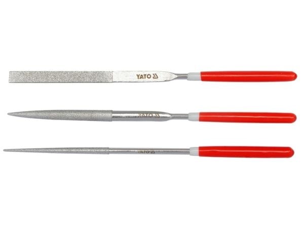 Yato YT-6143, Fil-sett, Flate mapper, Halvrund fil, Rund fil, Metall, Kull stål, Plast, Rød
