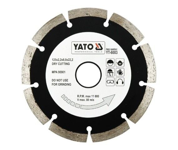 Yato YT-6003, Diamant-kappeskive med segmentert kant, Betong, Granitt, 12,5 cm, 191 g, Blister, 1 stykker