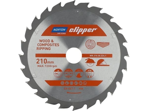 Norton Clipper NORTON SIRKULSAG 210 mm x 30 mm x 24z TRE OG KOMPOSITTER ATB (2,8 / 1,8) N70184608054