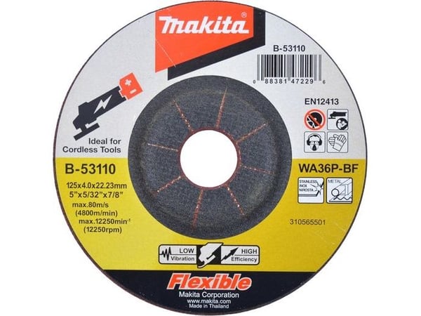 Makita - Slipeskive - for metall, rustfritt stål - 125 mm - grovkorn: WA36P - for Makita DGA506RTJ