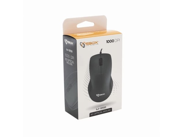 SBOX M-958, Ambidekstriøs, Optisk, USB Type-A, 1000 DPI, Sort