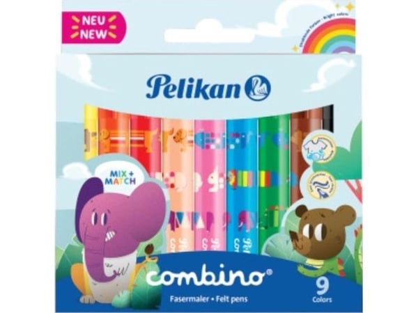 Pelikan Combino Super 411, 9 farger, Flerfarget, Rund, Gutt/Jente, 9 stykker, Hengende boks