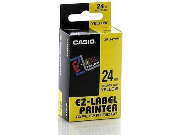 Casio XR-24YW1, Svart på gult, XR, 2,4 cm, 8 m, 1 stykker, Hengende boks