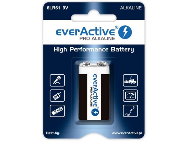 Alkaliskt batteri 6LR61 9V (R9*) everActive Pro Alkaline – 1 st (blister)
