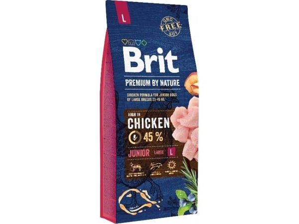 Brit Premium by Nature Junior L, Valp, Kyckling, 15 kg, Maxi (26 - 44 kg), Vitamin A,Vitamin D3,Vitamin E, Allmän hälsa