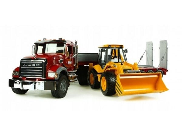 BRUDER - MACK Granite lastbil med låg lastare och JCB 4CX grävmaskin