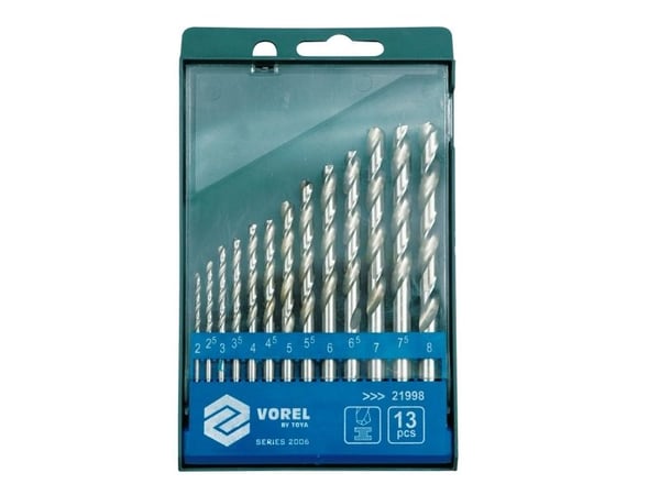 Vorel HSS bor til metall sett 2 / 3 / 3,5 / 4 / 4,5 / 5 / 5,5 / 6 / 6,5 / 7,5 / 8 mm (21998)