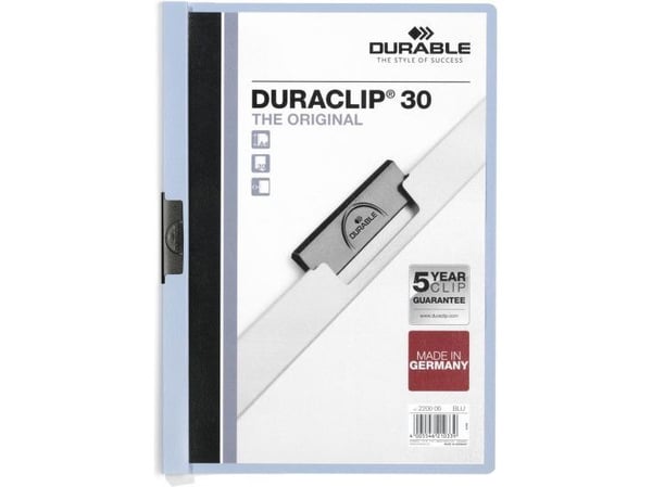 DURABLE DURACLIP 30 - Klipsfil - for A4 (210 x 297 mm) - kapasitet: 30 ark - blå med transparent frontdeksel