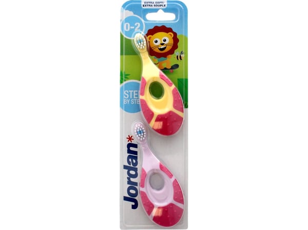 Jordan DUO ekstra myk tannbørste for barn (0-2 år) extra soft 1 stk (2-pk)