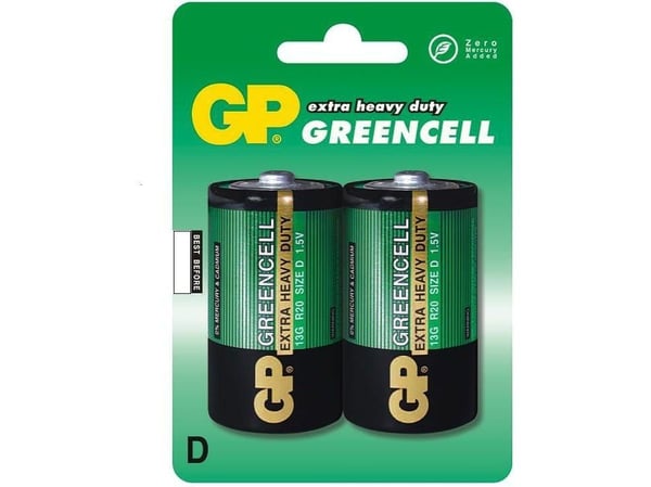 GP Batteries Greencell D, Engangsbatteri, D, Sinkklorid, 1,5 V, 2 stykker, Grønn