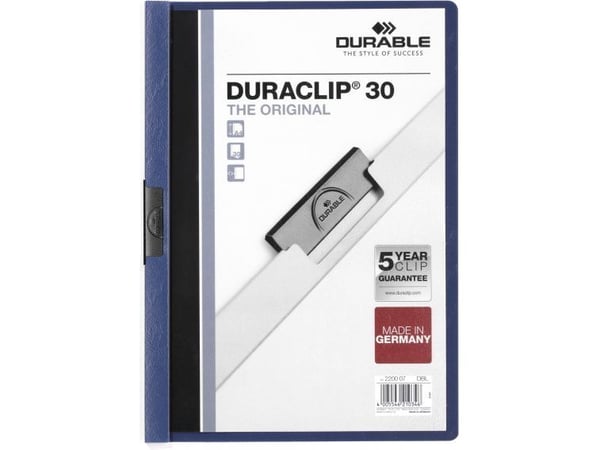 DURABLE DURACLIP 30 - Klipsfil - for A4 (210 x 297 mm) - kapasitet: 30 ark - mørkeblå med transparent frontdekke