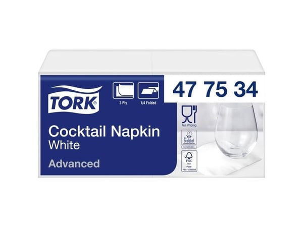 Serviet Tork 24x24 cm 2-lag Hvid,200 stk/pk