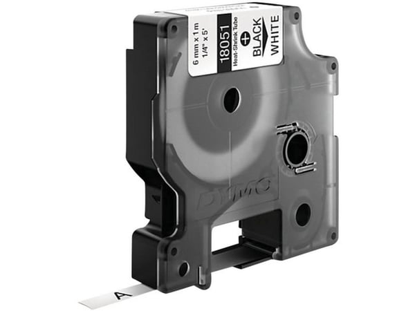 DYMO Shrinkflex valkoinen 6 mm, kutistesuhde 3:1, pituus 1,5 metriä, kaapelin halkaisija min. 1,18 mm max. 2,33 mm