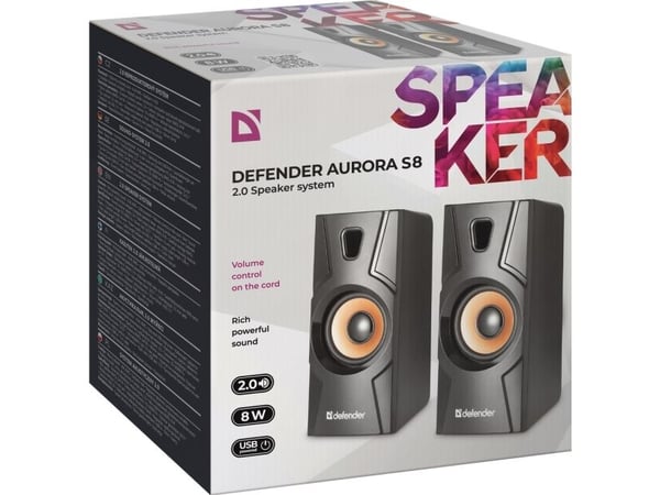 Defender Aurora S8, 2.0 kanavaa, Langallinen, 8 W, 70 - 20000 Hz, Musta