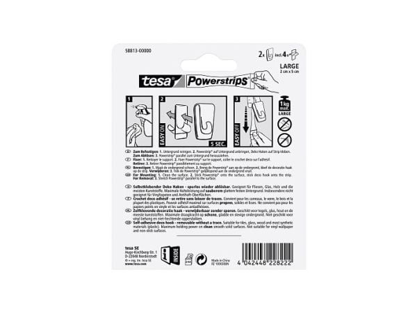 Tesa 58813-00000-20 - Innendørs - Universalkrok - Gjennomsiktig - 1 kg - Rektangel - 2 stk(er)