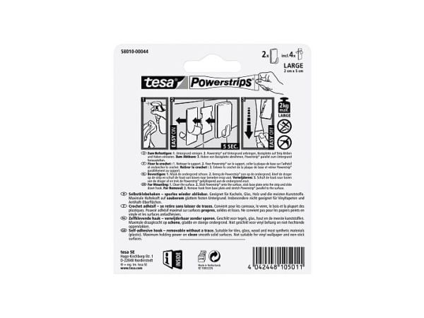 TESA 58010-00044, Pyyhekoukku, Valkoinen, Muovi, 2 kg, 2 kpl, Kupla