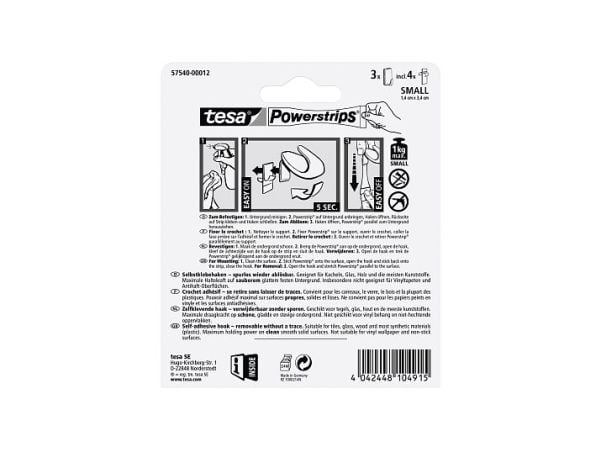 TESA 57540, Innendørs, Universalkrok, Sølv, Plast, 3 stykker