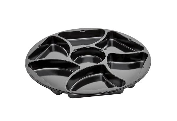 Plastbakke C0321-7A Ø320x25 mm 7-rum CPET rund sort til tapas - (karton á 150 stk.)