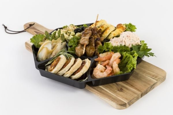 Plastbakke C0321-7A Ø320x25 mm 7-rum CPET rund sort til tapas - (karton á 150 stk.)
