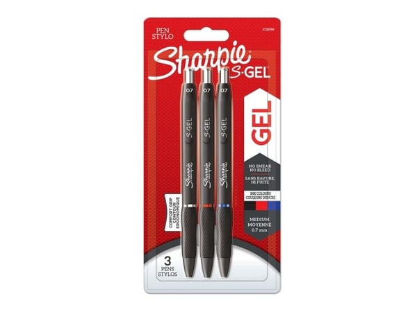 Sharpie S-Gel, Sisäänvedettävä geelikynä, Musta, Sininen, Punainen, Musta, Keskikokoinen, 0,7 mm, Kupla