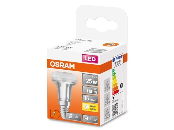 OSRAM LED STAR - LED-pære for søkelys - form: R39 - E14 - 1.5 W (ekvivalent 25 W) - klasse F - varmt hvitt lys - 2700 K