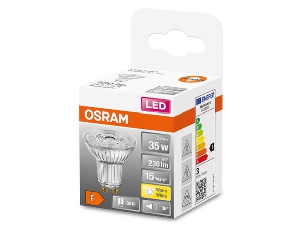 OSRAM STAR - LED-pære for søkelys - form: PAR16 - GU10 - 2.6 W (ekvivalent 35 W) - klasse F - varmt hvitt lys - 2700 K
