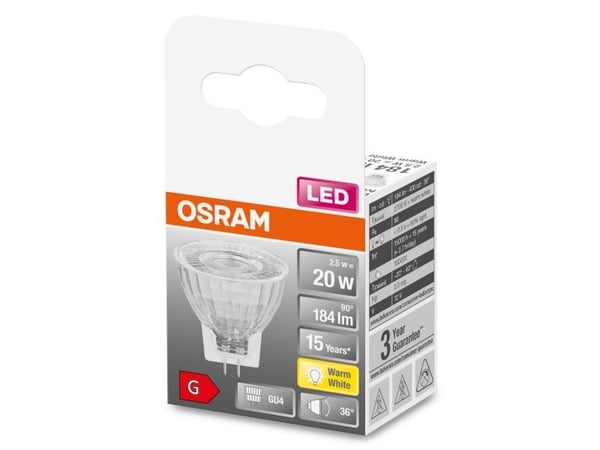 OSRAM STAR - LED-pære for søkelys - form: MR11 - GU4 - 2.5 W (ekvivalent 20 W) - klasse G - varmt hvitt lys - 2700 K