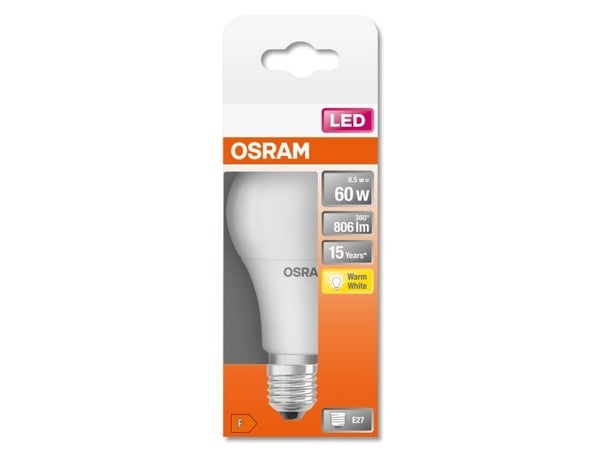 Osram STAR, 8,5 W, 60 W, E27, 806 lm, 15000 h, Lämmin valkoinen
