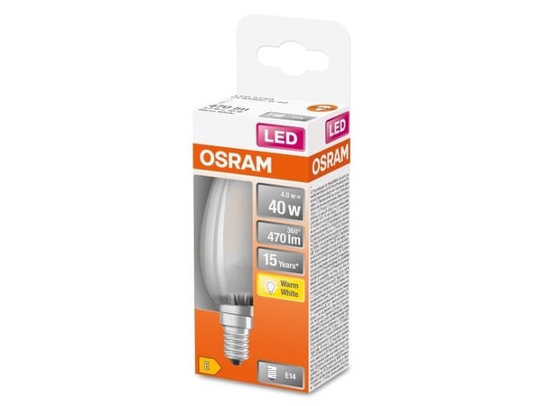 OSRAM STAR CLASSIC B - LED-filamentlyspære - form: B35 - mattslipt finish - E14 - 4 W (ekvivalent 40 W) - klasse E - varmt hvitt lys - 2700 K