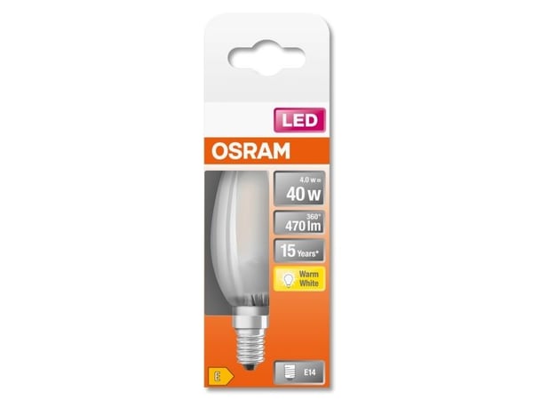 OSRAM STAR CLASSIC B - LED-filamentlyspære - form: B35 - mattslipt finish - E14 - 4 W (ekvivalent 40 W) - klasse E - varmt hvitt lys - 2700 K