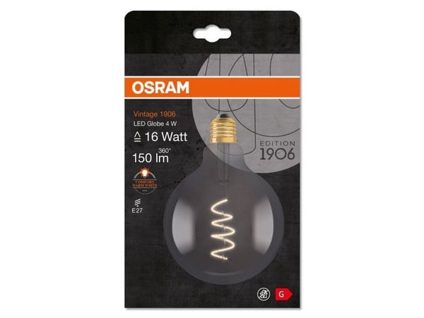 OSRAM Vintage 1906 - LED hehkulamppu - muoto: G125 - kirkas viimeistely - E27 - 4 W (vastaa 16 W) - luokka G - lämmin mukavuusvalo - 1800 K - savun...