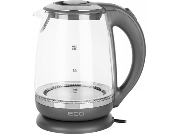 ECG RK 2020, 2 l, 2200 W, Grå, Gjennomsiktig, Glass, Plast, Justerbar termostat, Overopphetingsbeskyttelse
