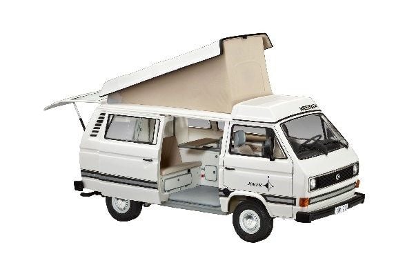 Revell modellbygge bil 1:25 - Volkswagen VW T3 Bulli Husbil i skala 1:25, nivå 3, trogen kopia med många detaljer, VW Bus, 07344, 120 År